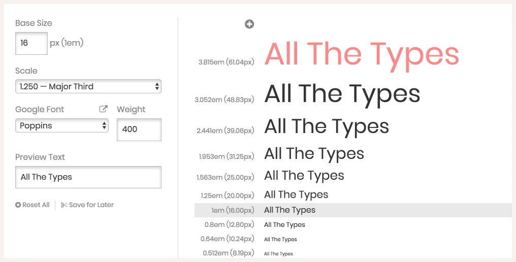 Screenshot of the Type-Scale online tool